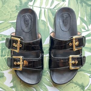 J. CREW Women's Marlow Black Croc-Embossed Leather Sandals sz 7.5 BX924